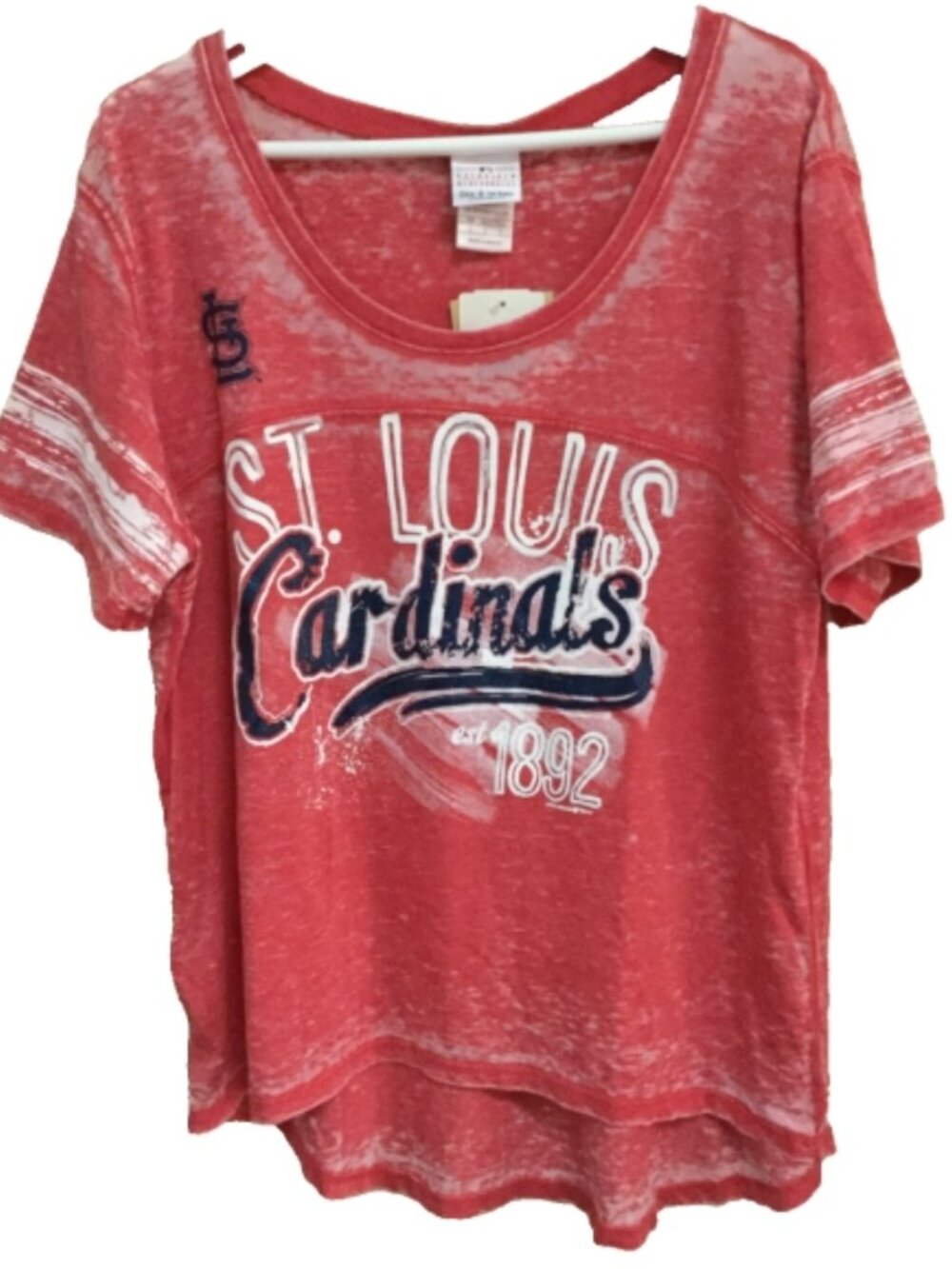 MLB St. Louis Cardinals Women Size L fan t-shirt top red navy white Sleeves NWT